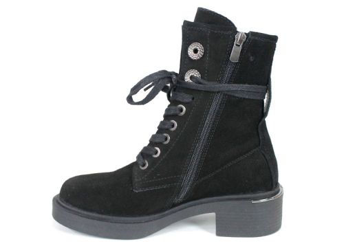 Dolce Fumo – дамски велурени кубинки в черно с връзки и страничен цип