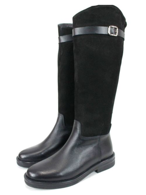 Дамски ботуши Milano Terra – естествена кожа и велур, черни