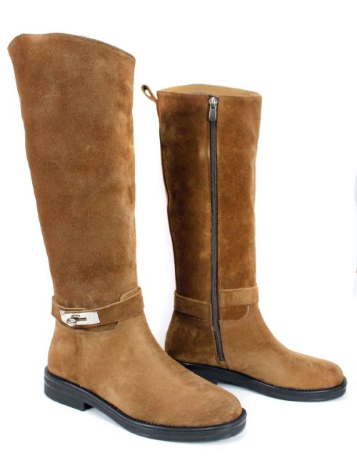 Дамски ботуши Veluto Aria – естествен велур, комфорт и топлина, цвят тютюн