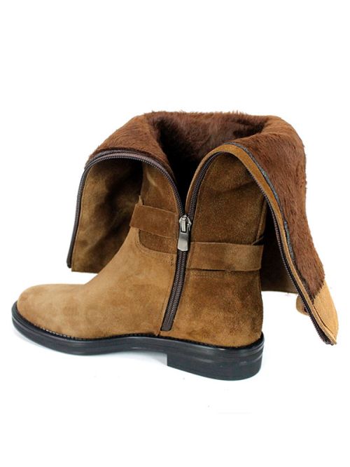 Дамски ботуши Veluto Aria – естествен велур, комфорт и топлина, цвят тютюн