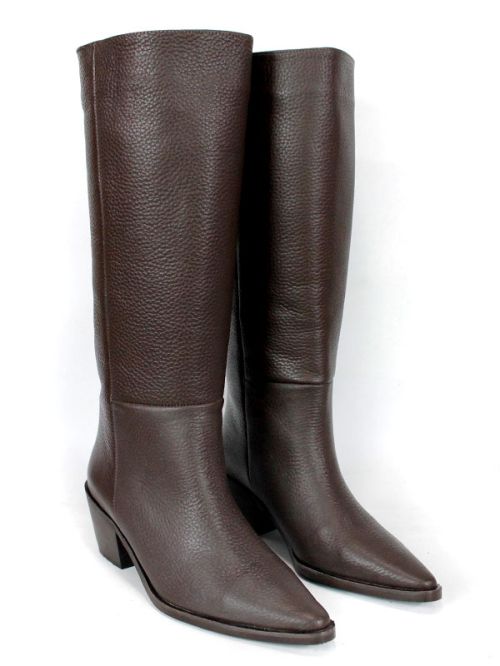 Arte Rodeo – дамски кожени ботуши от тъмно кафяв флотер с каубойски ток