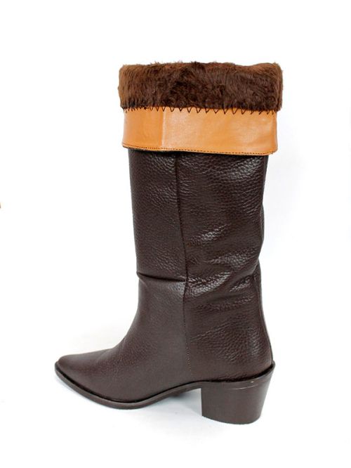 Arte Rodeo – дамски кожени ботуши от тъмно кафяв флотер с каубойски ток