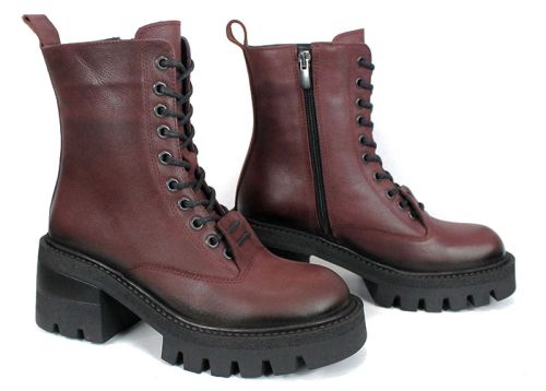 Rebel Rouge – дамски бордо кубинки от естествена кожа с топла подплата