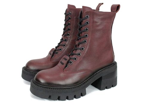 Rebel Rouge – дамски бордо кубинки от естествена кожа с топла подплата