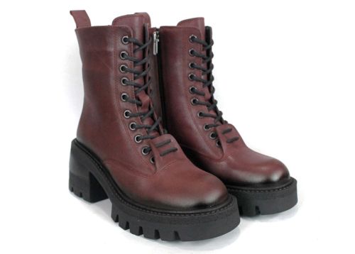 Rebel Rouge – дамски бордо кубинки от естествена кожа с топла подплата