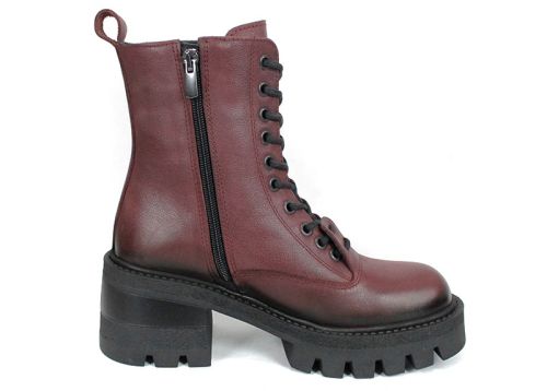 Rebel Rouge – дамски бордо кубинки от естествена кожа с топла подплата