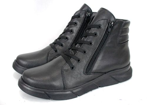 Мъжки спортно-ежедневни боти Strada Nero от естествена черна кожа с връзки, два ципа и топъл хастар