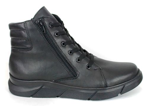Мъжки спортно-ежедневни боти Strada Nero от естествена черна кожа с връзки, два ципа и топъл хастар