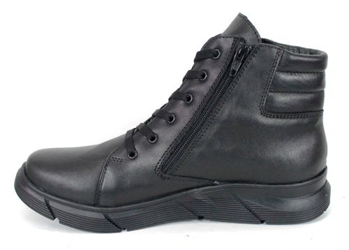 Мъжки спортно-ежедневни боти Strada Nero от естествена черна кожа с връзки, два ципа и топъл хастар