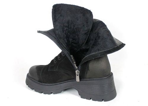 Дамски кубинки Terra Vento от естествен черен набук с връзки и цип