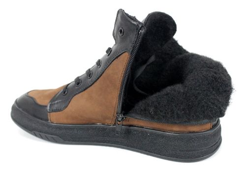 Мъжки боти Strada Vero от естествена кожа в черно и светло кафяво, с връзки и страничен цип