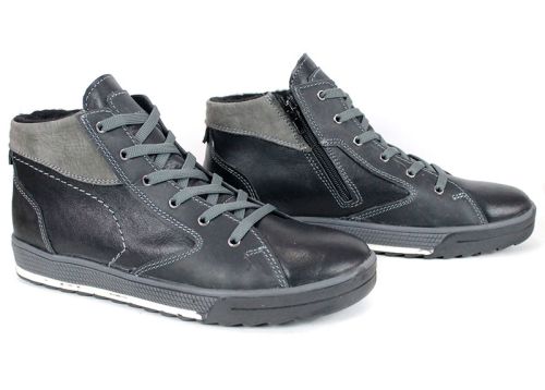 Мъжки спортно-ежедневни боти от естествена кожа и набук в тъмно сив цвят с топъл хастар и каучуково ходило