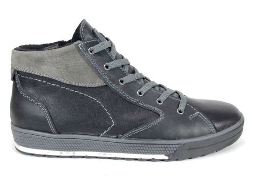 Мъжки спортно-ежедневни боти от естествена кожа и набук в тъмно сив цвят с топъл хастар и каучуково ходило
