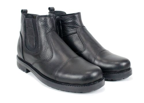 Мъжки спортно-елегантни боти Forte Passo от черна естествена кожа с ластик, цип и топъл хастар