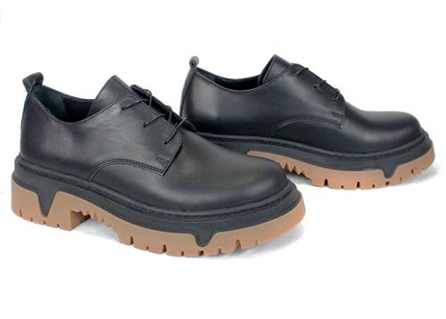 Дамски ежедневни обувки Terra Forte от черна естествена кожа с дебело контрастно ходило