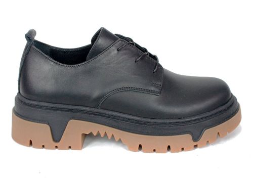 Дамски ежедневни обувки Terra Forte от черна естествена кожа с дебело контрастно ходило