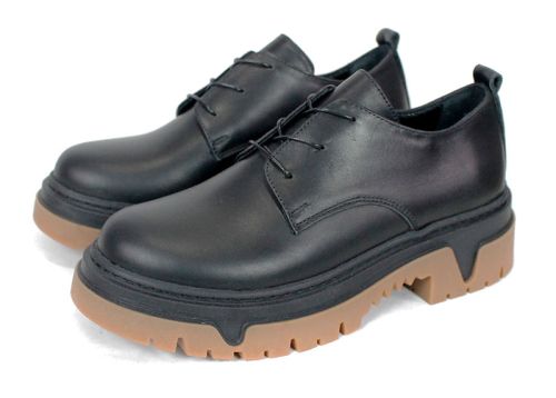 Дамски ежедневни обувки Terra Forte от черна естествена кожа с дебело контрастно ходило