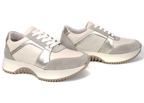 Дамски сникърси Luce Argento от бежова естествена кожа и велур със златисти кожени елементи