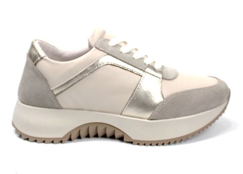 Дамски сникърси Luce Argento от бежова естествена кожа и велур със златисти кожени елементи