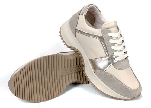 Дамски сникърси Luce Argento от бежова естествена кожа и велур със златисти кожени елементи