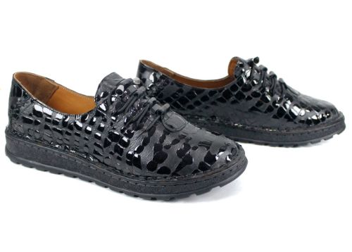 Linea Croco дамски обувки големи размери от естествена кожа с черен лак