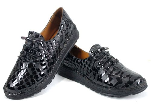 Linea Croco дамски обувки големи размери от естествена кожа с черен лак