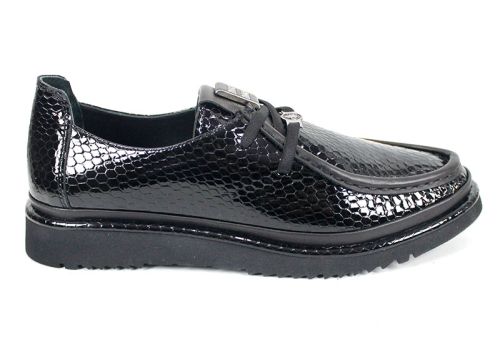 Дамски мокасини Noira Flex големи размери от естествен лак, черни