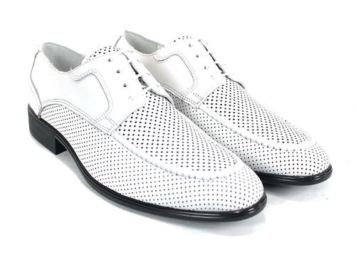 Мъжки официални обувки Lorenzo Forma от бяла естествена кожа с перфорация
