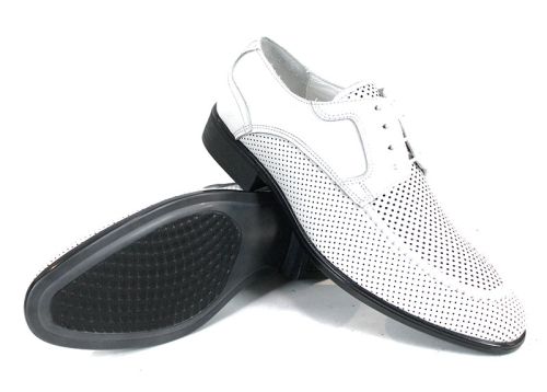 Мъжки официални обувки Lorenzo Forma от бяла естествена кожа с перфорация