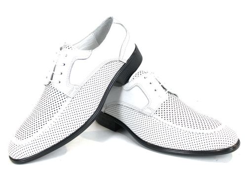 Мъжки официални обувки Lorenzo Forma от бяла естествена кожа с перфорация