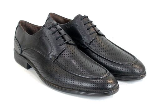 Мъжки официални обувки Lorenzo Forma от естествена черна кожа с перфорация