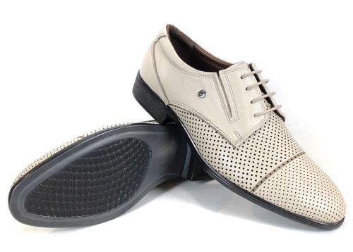Мъжки официални обувки Vittorio Linea от естествена кожа, бежови, с перфорация