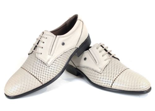 Мъжки официални обувки Vittorio Linea от естествена кожа, бежови, с перфорация
