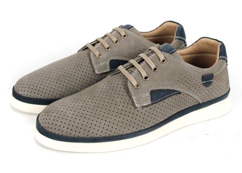 Мъжки обувки Urban Crest от естествен набук в сиво визонен цвят с тъмносини детайли