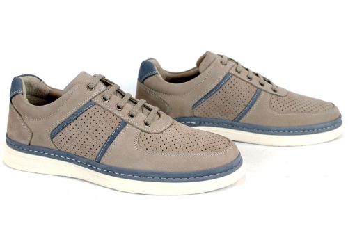 Мъжки летни обувки Verno Axis от естествен набук в визонен цвят със сини елементи и перфорация