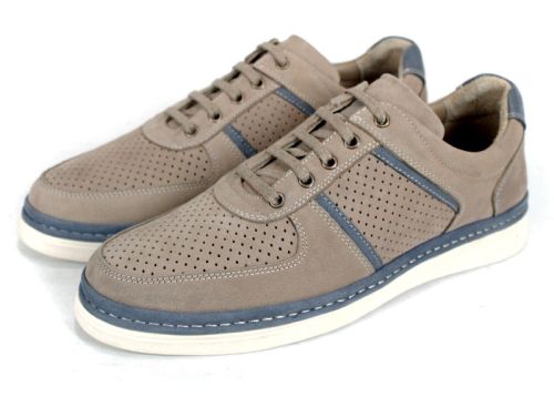 Мъжки летни обувки Verno Axis от естествен набук в визонен цвят със сини елементи и перфорация