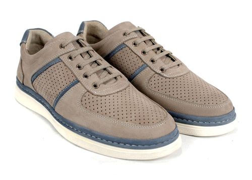 Мъжки летни обувки Verno Axis от естествен набук в визонен цвят със сини елементи и перфорация