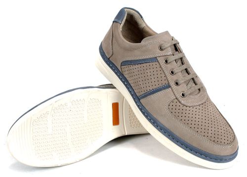 Мъжки летни обувки Verno Axis от естествен набук в визонен цвят със сини елементи и перфорация