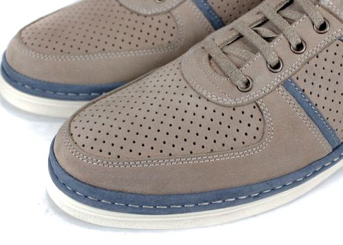 Мъжки летни обувки Verno Axis от естествен набук в визонен цвят със сини елементи и перфорация