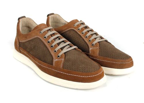 Мъжки летни обувки Northway от естествен кафяв набук в два нюанса с перфорация