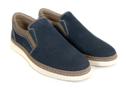 Мъжки летни обувки без връзки от естествен тъмносин набук с визон детайли и гъвкаво ходило