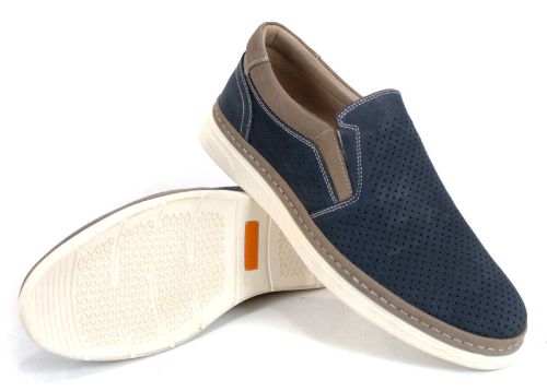 Мъжки летни обувки без връзки от естествен тъмносин набук с визон детайли и гъвкаво ходило