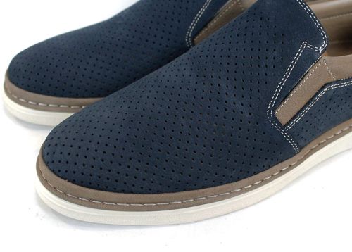 Мъжки летни обувки без връзки от естествен тъмносин набук с визон детайли и гъвкаво ходило