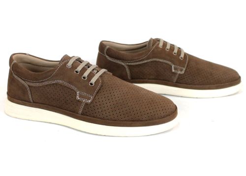 Мъжки летни обувки Aero Walk от естествен тъмно кафяв набук с перфорация