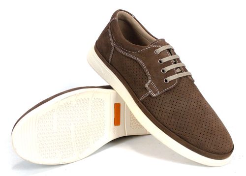 Мъжки летни обувки Aero Walk от естествен тъмно кафяв набук с перфорация