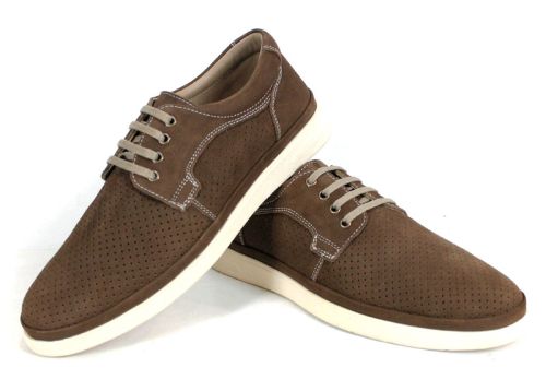 Мъжки летни обувки Aero Walk от естествен тъмно кафяв набук с перфорация