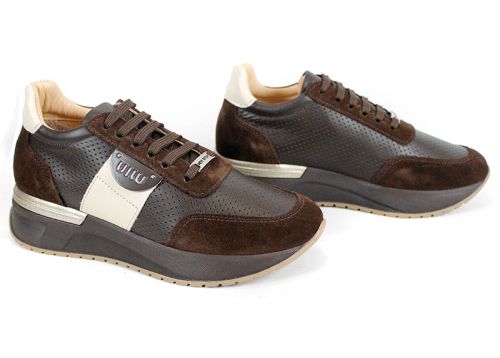 Дамски сникърси Linea Vibe от естествена кожа и велур в тъмно кафяво