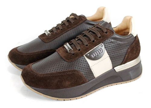 Дамски сникърси Linea Vibe от естествена кожа и велур в тъмно кафяво