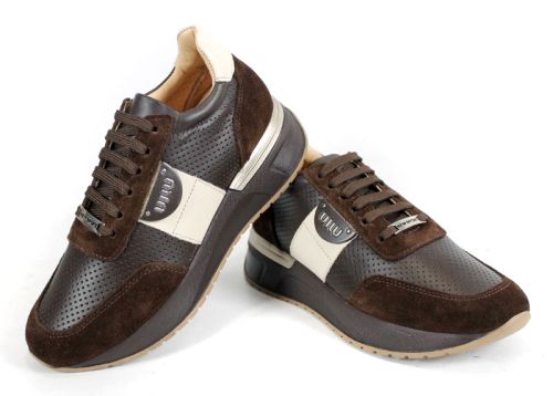 Дамски сникърси Linea Vibe от естествена кожа и велур в тъмно кафяво