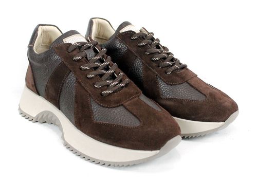 Дамски сникърси Nova Step от естествена кожа и велур в тъмно кафяв цвят